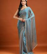 solid embellished beads and stones silk blend saree with blouse 