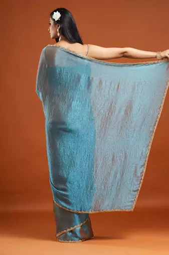solid embellished beads and stones silk blend saree with blouse 