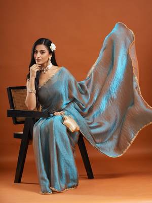 solid embellished beads and stones silk blend saree with blouse  4