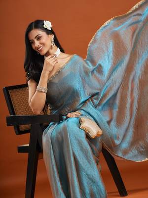 solid embellished beads and stones silk blend saree with blouse  5