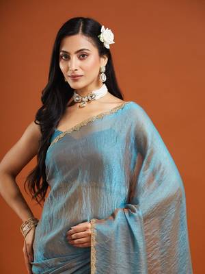 solid embellished beads and stones silk blend saree with blouse  6