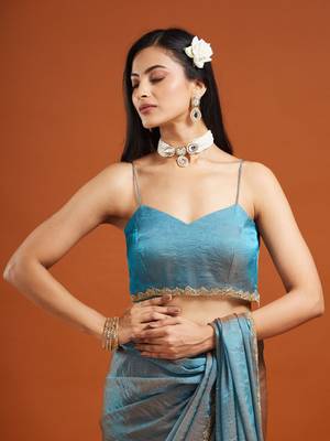 solid embellished beads and stones silk blend saree with blouse  7