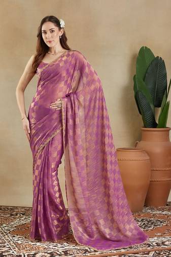 checked woven design zari saree with blouse 