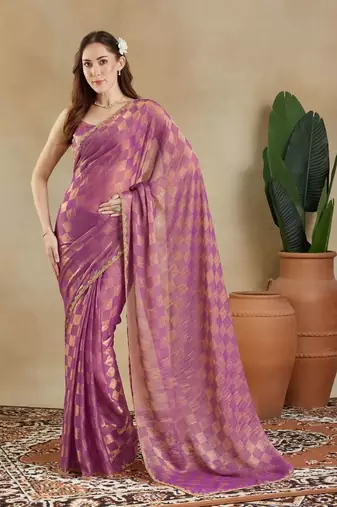 checked woven design zari saree with blouse 