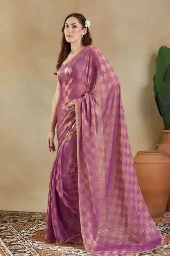 checked woven design zari saree with blouse 