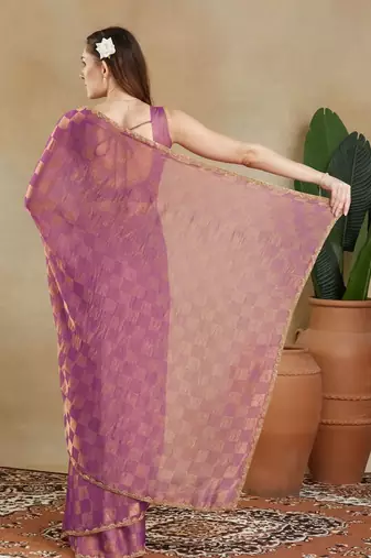 checked woven design zari saree with blouse 
