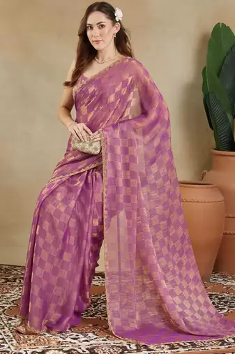 checked woven design zari saree with blouse 