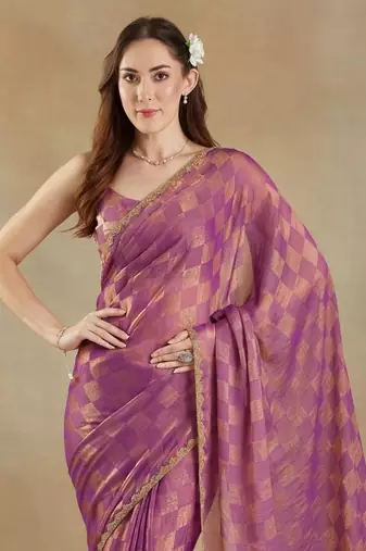 checked woven design zari saree with blouse 