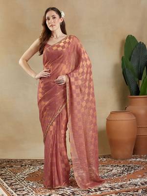checked woven design zari saree with blouse  2