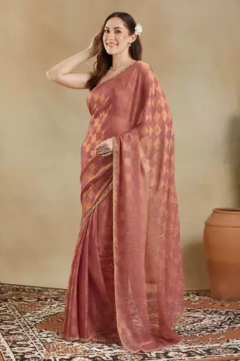 checked woven design zari saree with blouse 