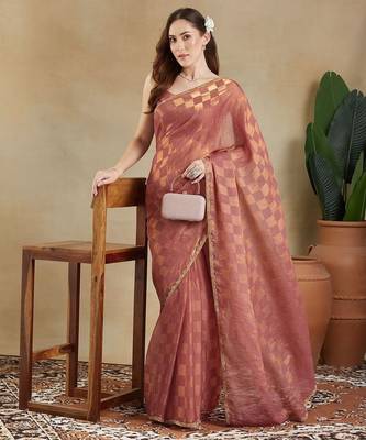 checked woven design zari saree with blouse  5