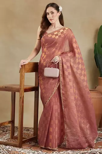 checked woven design zari saree with blouse 