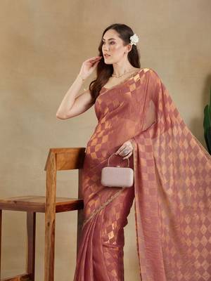 checked woven design zari saree with blouse  6