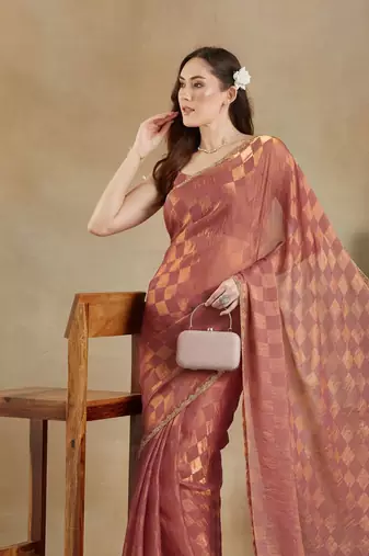 checked woven design zari saree with blouse 