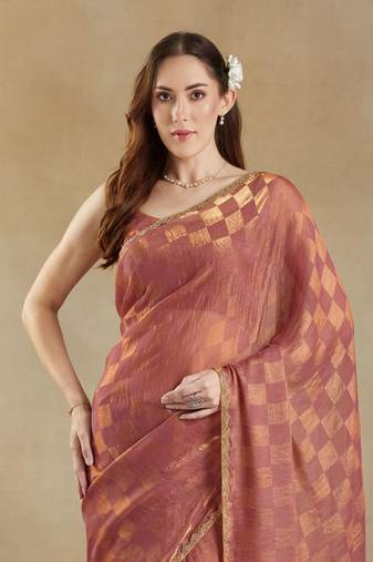 checked woven design zari saree with blouse 