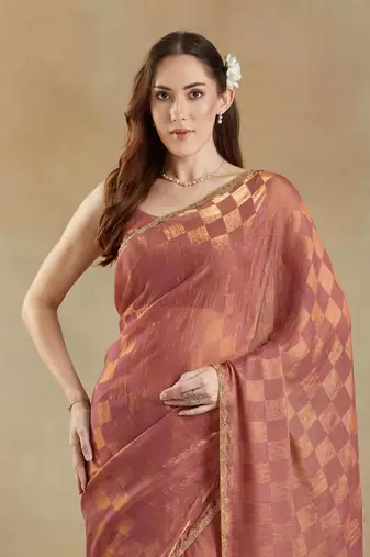 checked woven design zari saree with blouse 