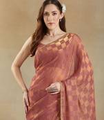 checked woven design zari saree with blouse 