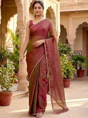 ombre beads and stones silk blend saree with blouse  1