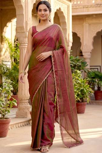 ombre beads and stones silk blend saree with blouse 