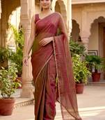 ombre beads and stones silk blend saree with blouse 