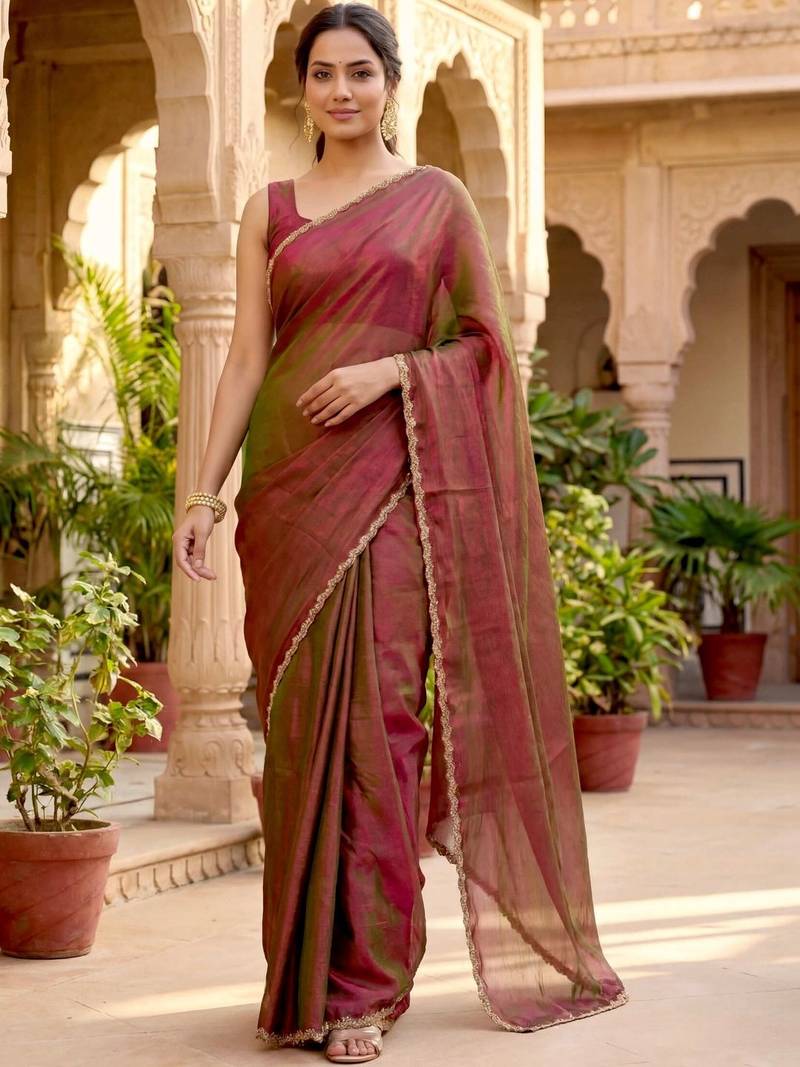 ombre beads and stones silk blend saree with blouse 