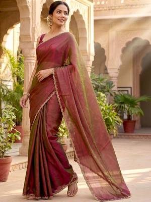 ombre beads and stones silk blend saree with blouse  2