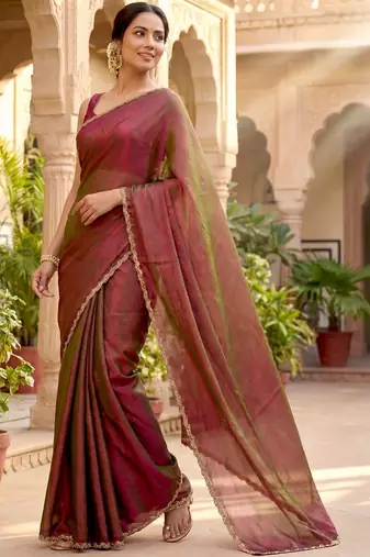 ombre beads and stones silk blend saree with blouse 