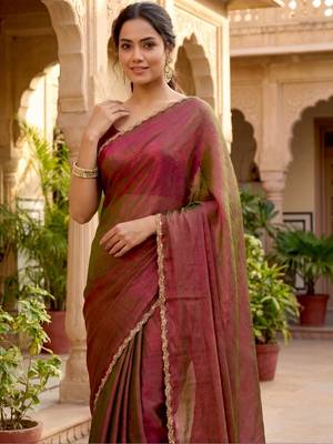 ombre beads and stones silk blend saree with blouse  3