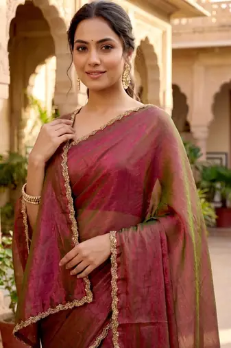ombre beads and stones silk blend saree with blouse 