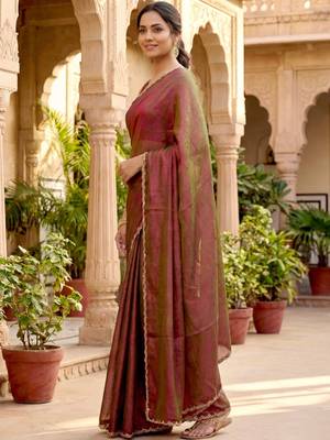 ombre beads and stones silk blend saree with blouse  5