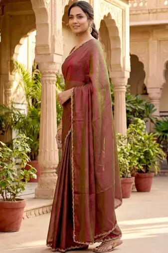 ombre beads and stones silk blend saree with blouse 
