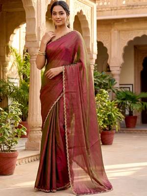 ombre beads and stones silk blend saree with blouse  6