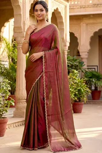 ombre beads and stones silk blend saree with blouse 