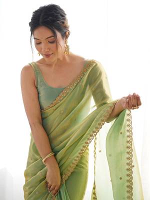 embellished sequinned tissue saree with blouse  1