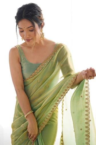embellished sequinned tissue saree with blouse 
