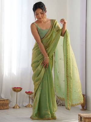 embellished sequinned tissue saree with blouse  3