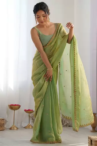 embellished sequinned tissue saree with blouse 