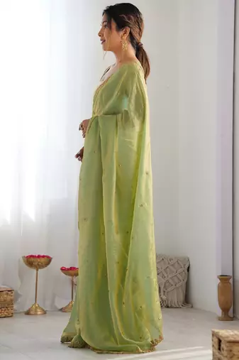 embellished sequinned tissue saree with blouse 