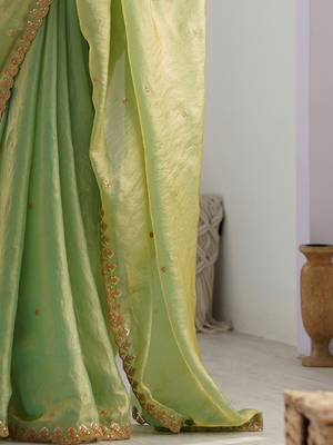 embellished sequinned tissue saree with blouse  5