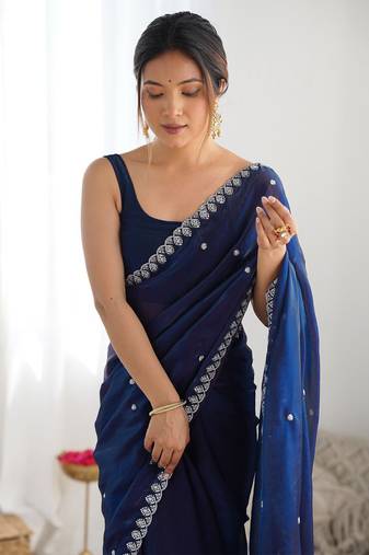 embellished sequinned tissue designer saree with blouse  
