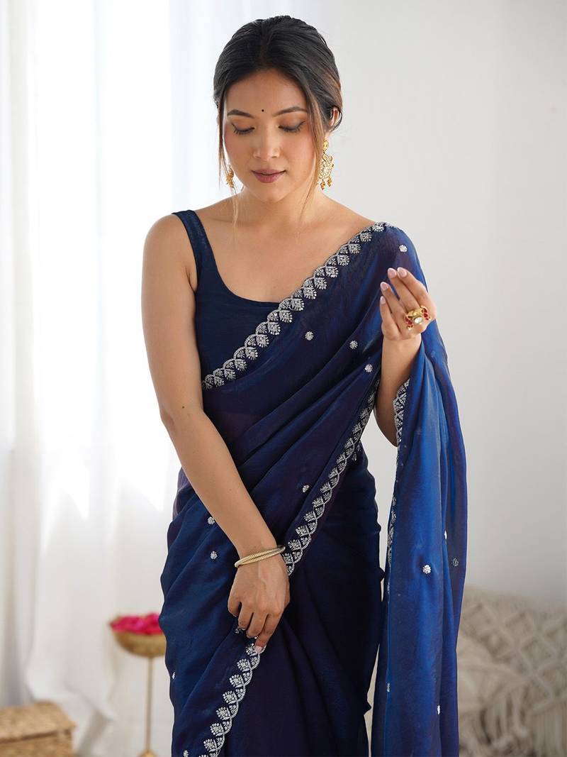 embellished sequinned tissue designer saree with blouse  