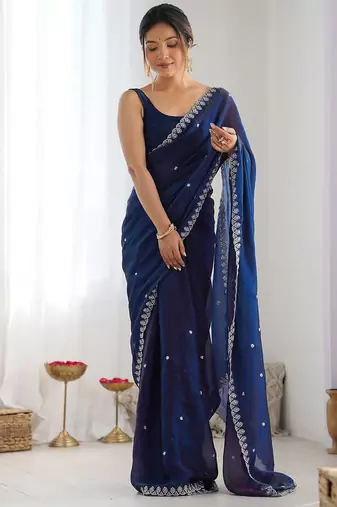 embellished sequinned tissue designer saree with blouse  