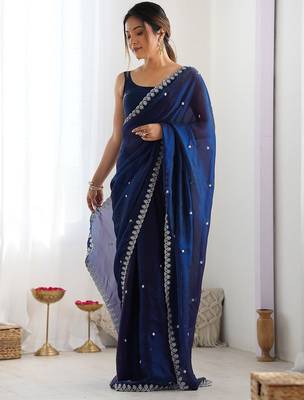 embellished sequinned tissue designer saree with blouse   3