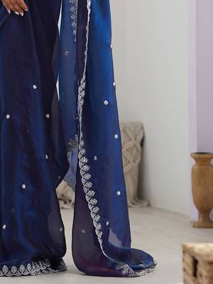 embellished sequinned tissue designer saree with blouse   5