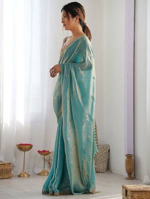embellished sequinned tissue saree with blouse  3