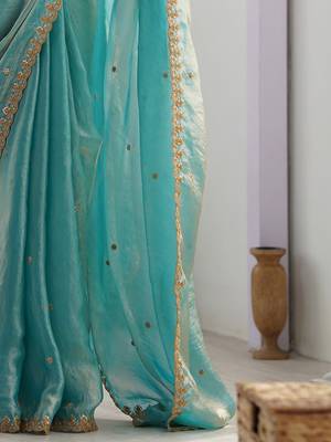 embellished sequinned tissue saree with blouse  5