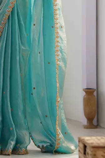 embellished sequinned tissue saree with blouse 