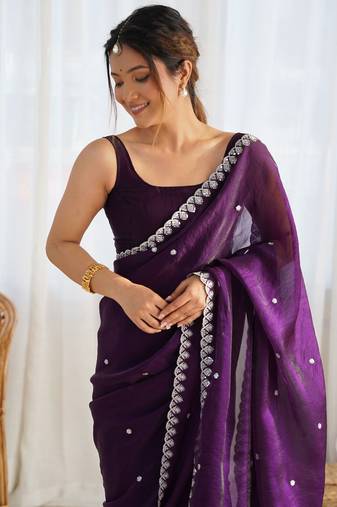 embellished sequinned tissue saree with blouse 