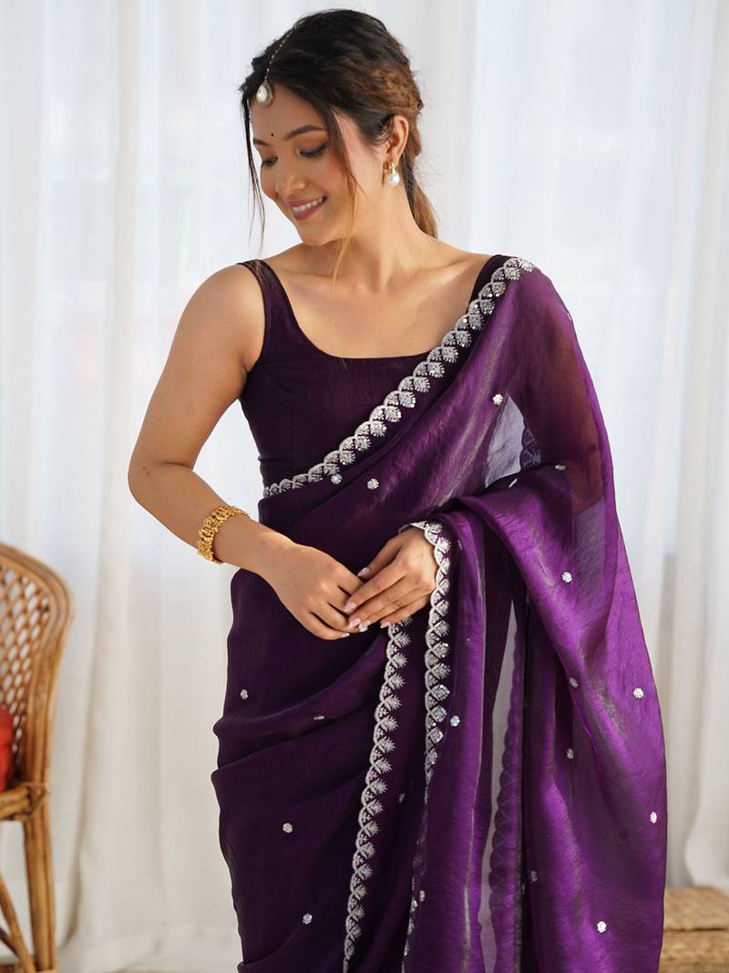 embellished sequinned tissue saree with blouse 