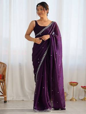 embellished sequinned tissue saree with blouse  2